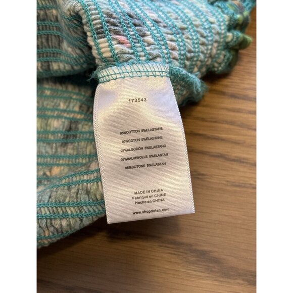 Dolan Anthropologie Left Coast Green Smocked Top Sm‎ Puff Sleeve Tropical Toucan - Picture 5 of 11